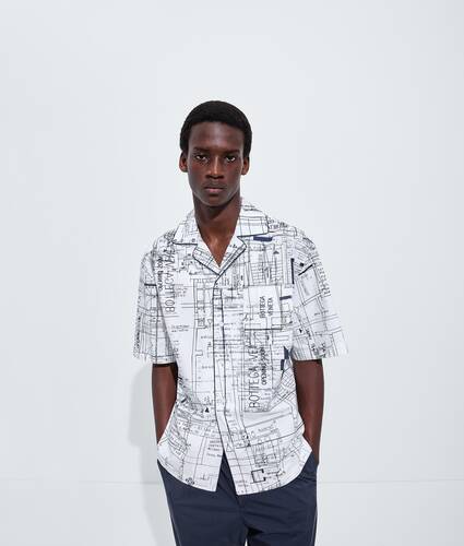 Men's Cotton Poplin Printed Pajama Shirt in Chalk/midnight blue Bottega Veneta Portugal EN - Image 1