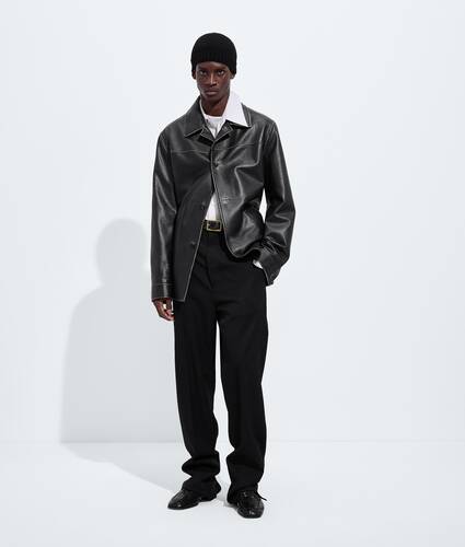 Men's Weathered Leather Coat in Double black Bottega Veneta Poland EN - Image 1
