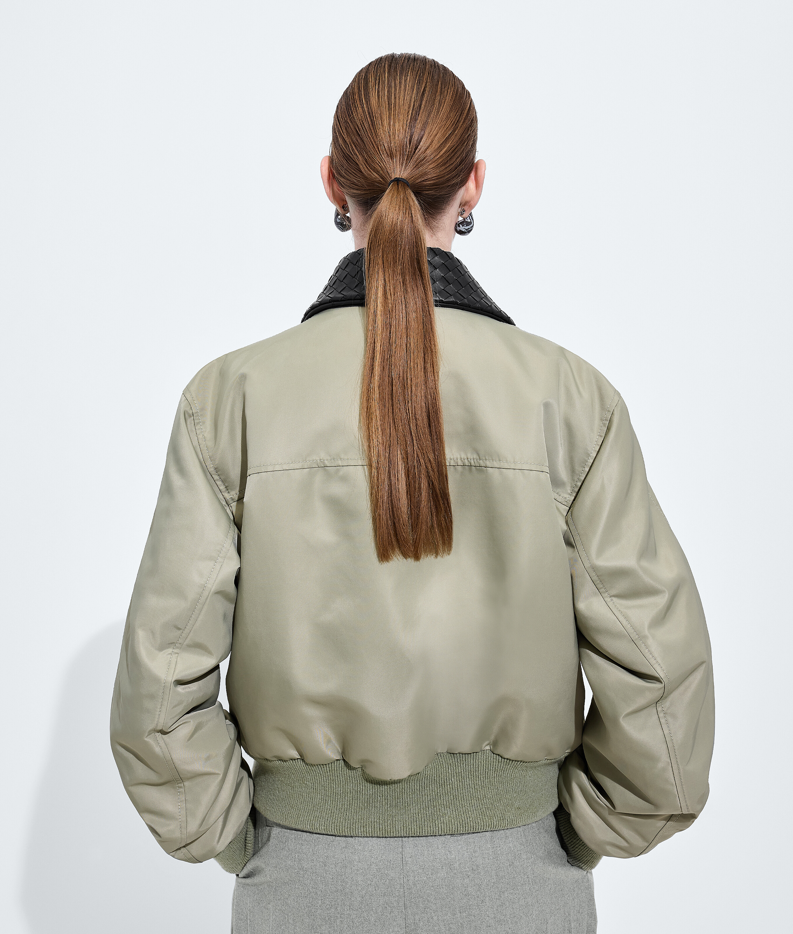Women's Satin Nylon Blouson in Tarragon Bottega Veneta Luxembourg EN - Image 3