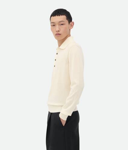Men's Light Fine Cashmere Polo Jumper in Talc Bottega Veneta Greece EN - Image 2