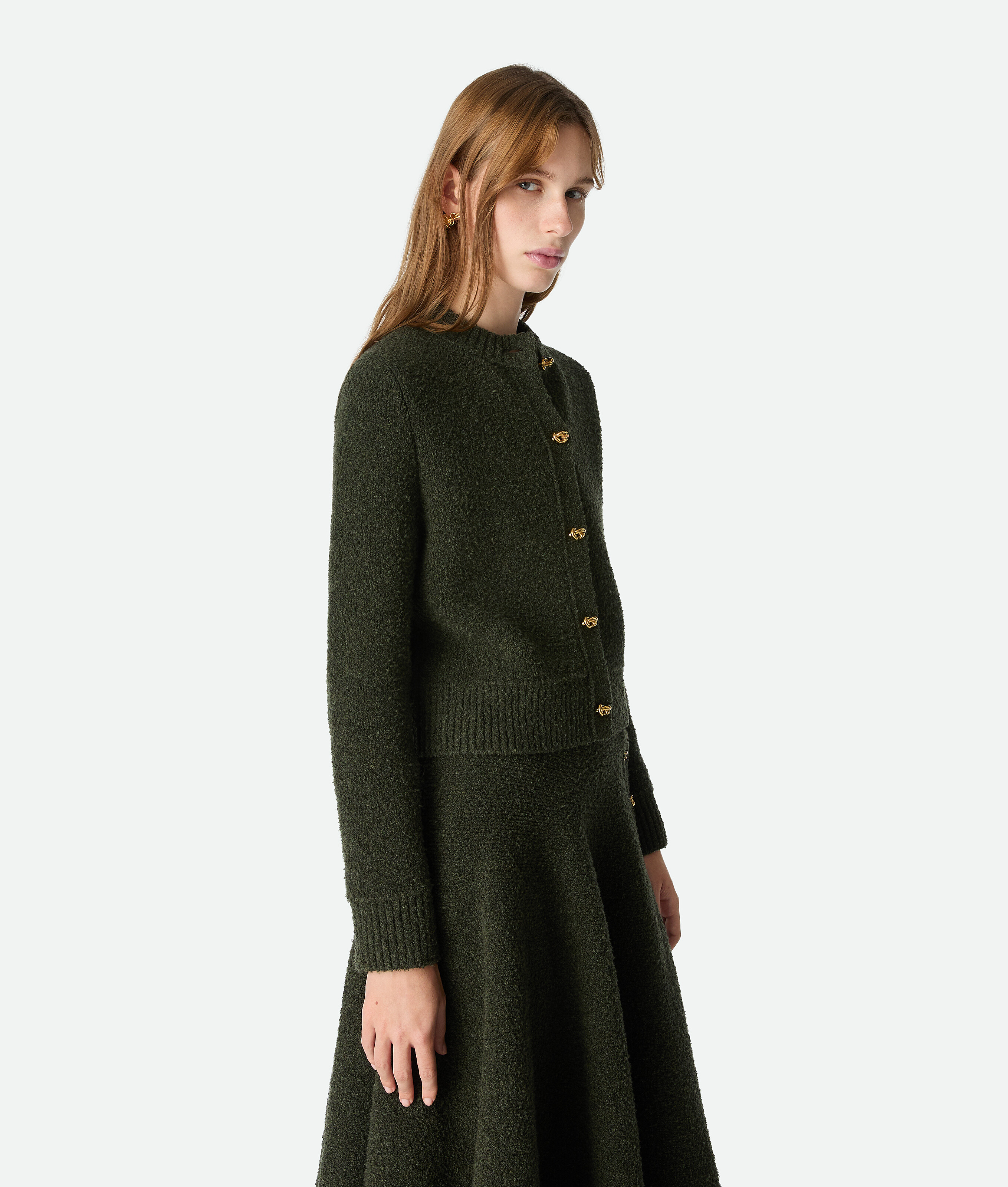 Bottega Veneta Wool Bouclé Cardigan In Green