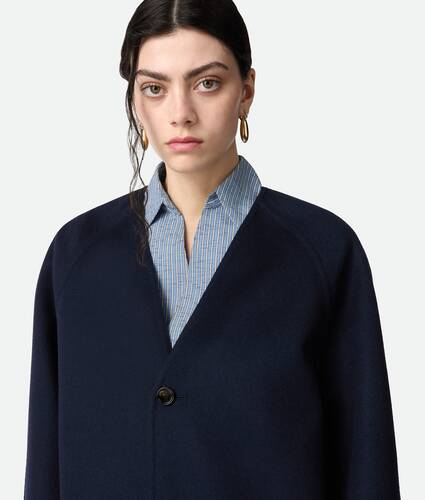 Women's Light Wool And Cashmere Coat in Navy Bottega Veneta United Kingdom EN - Image 4