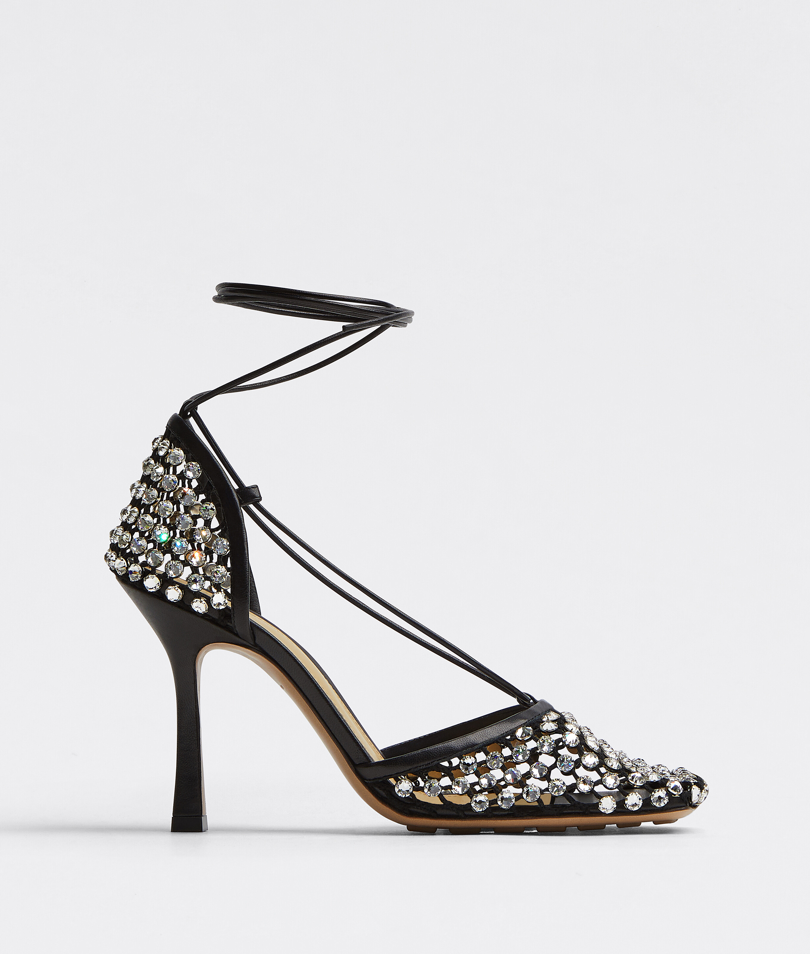 Ela's Sandália Sparkle Stretch Com Cadarço em Black | Bottega