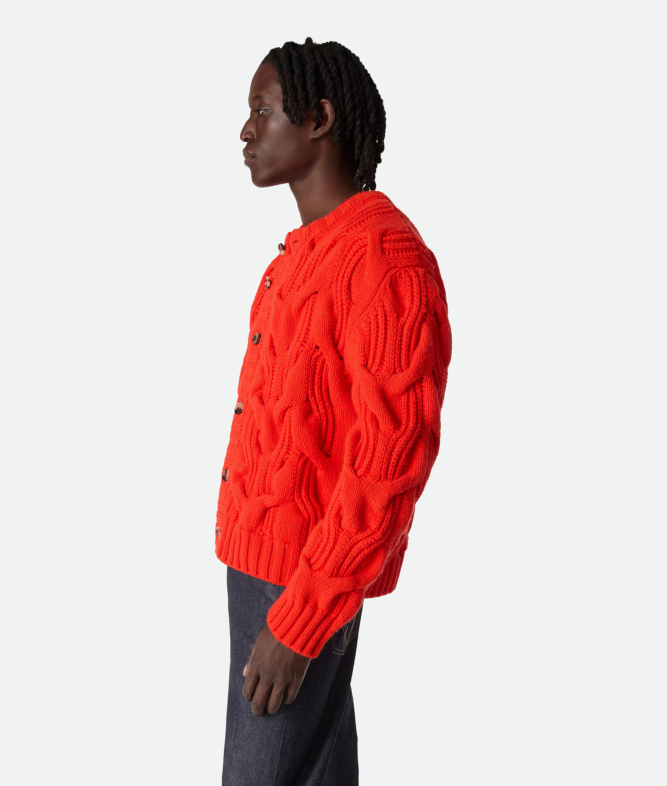 Bottega Veneta Twisted Cable Stitch Virgin Wool Cardigan In Red