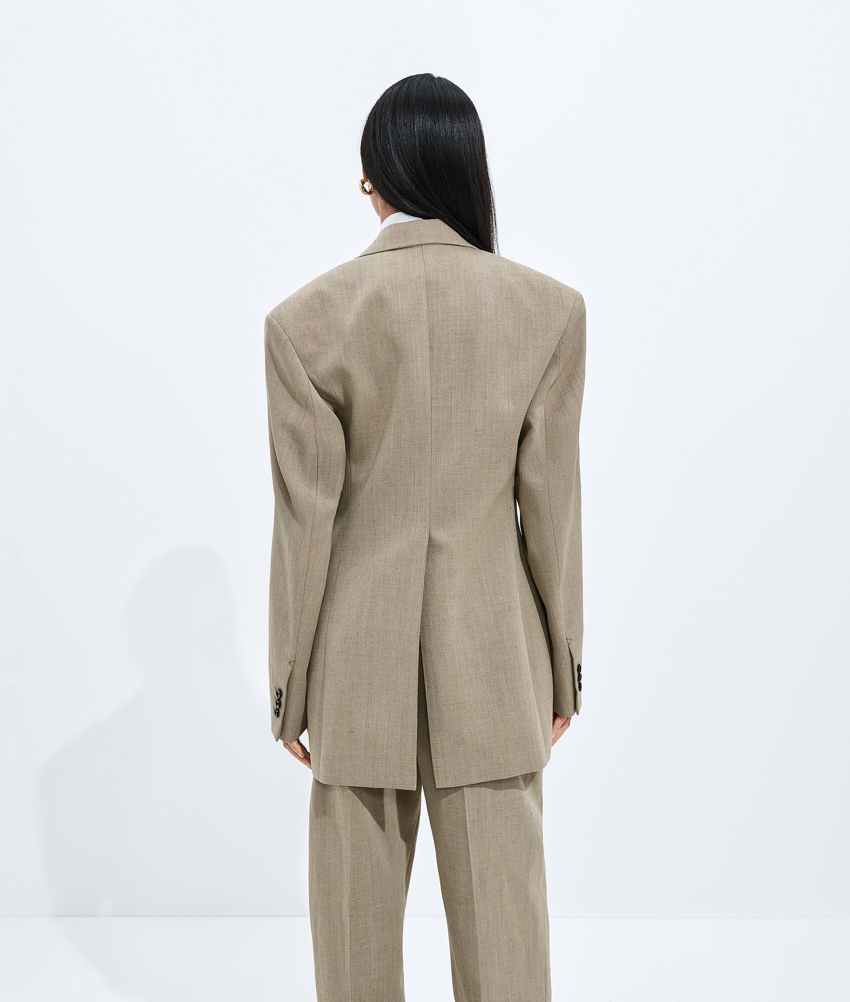 Women's Wool and Linen Melange Jacket in Green/lava mel | Bottega Veneta QA