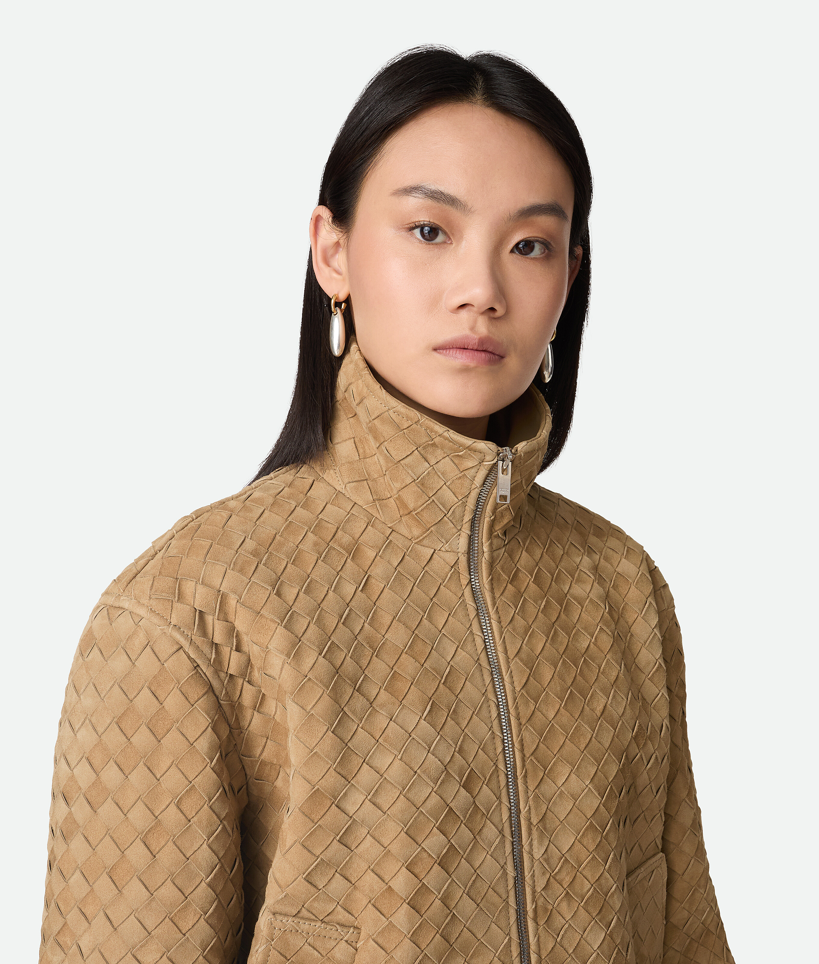 Bottega Veneta Intrecciato Suede Blouson In White