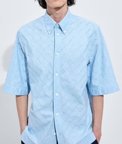 Ele's Camisa de Popeline de Algod&atilde;o Intrecciato em Oxford blue Bottega Veneta Brasil PT - Image 4