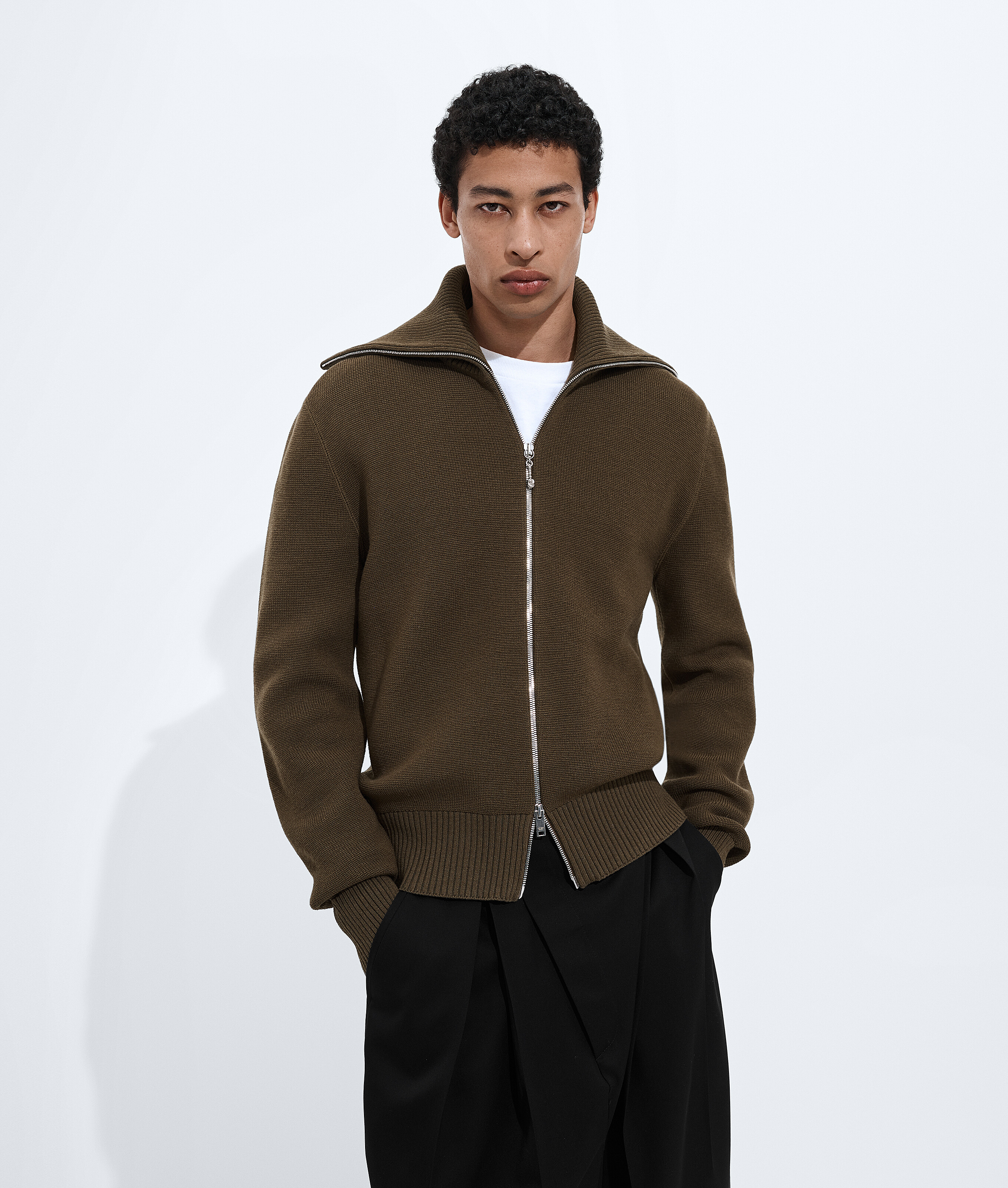 Wool and Cotton Zip-up Cardigan