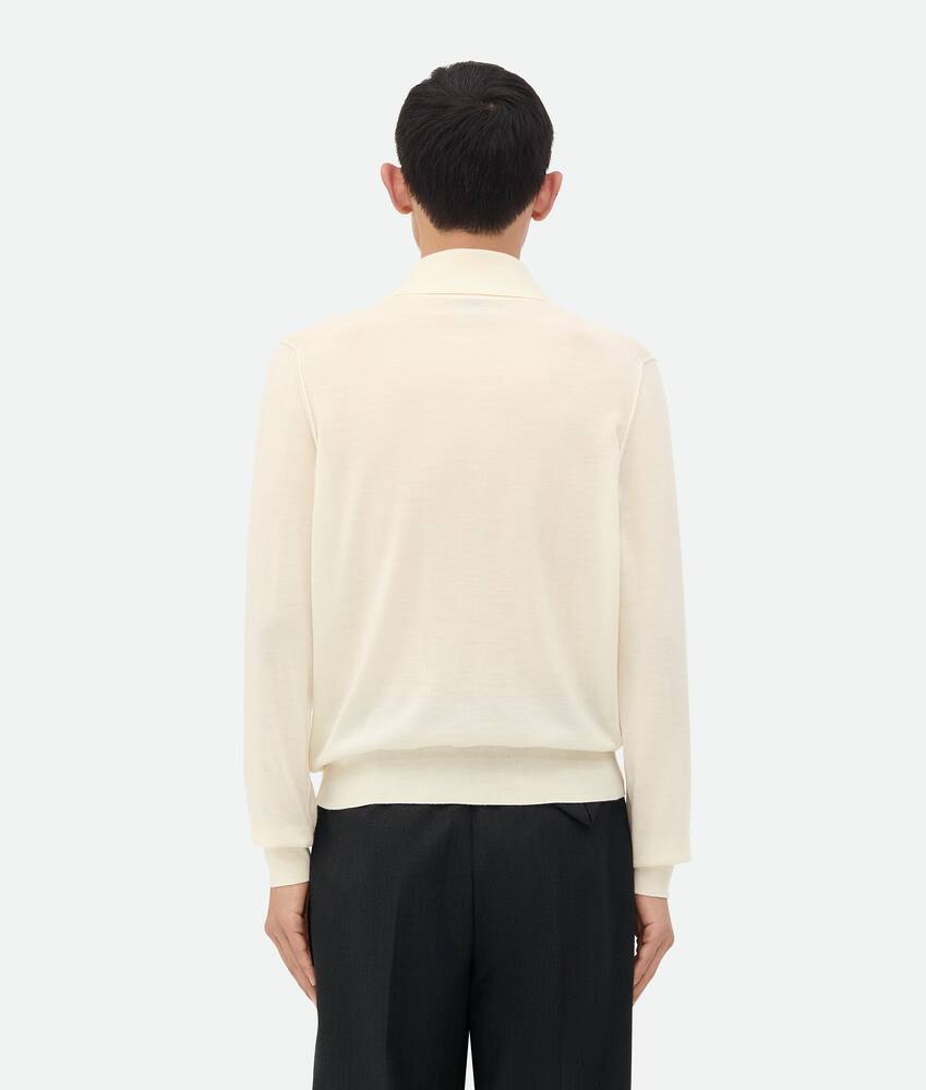 Men's Light Fine Cashmere Polo Jumper in Talc Bottega Veneta France EN - Image 3