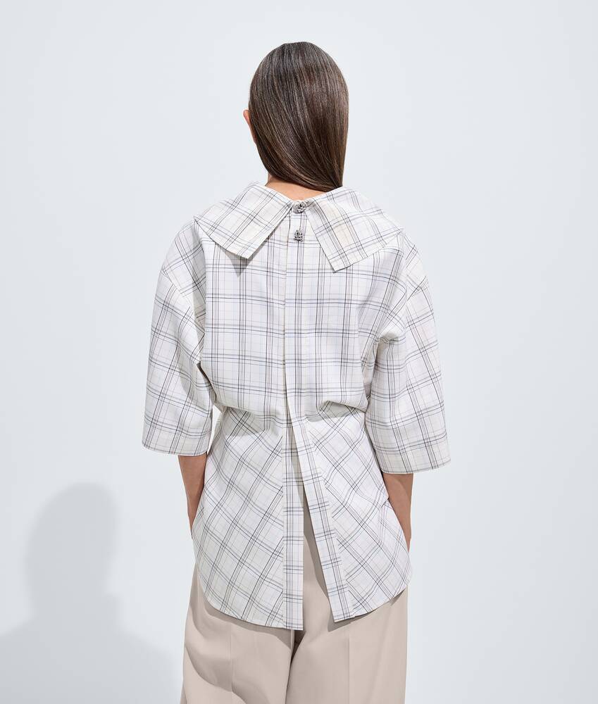 Women's Soft Wool Check Top in Chalk/carrubo/blue Bottega Veneta United States EN - Image 3