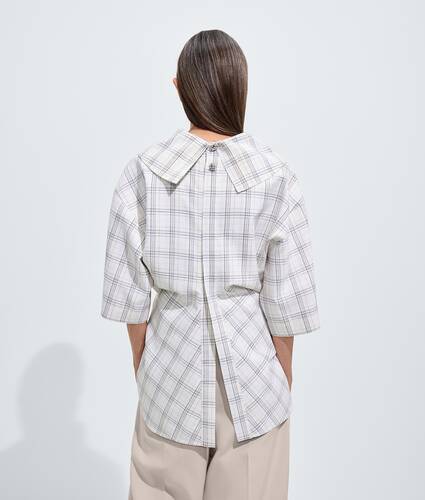 Women's Soft Wool Check Top in Chalk/carrubo/blue Bottega Veneta United States EN - Image 3