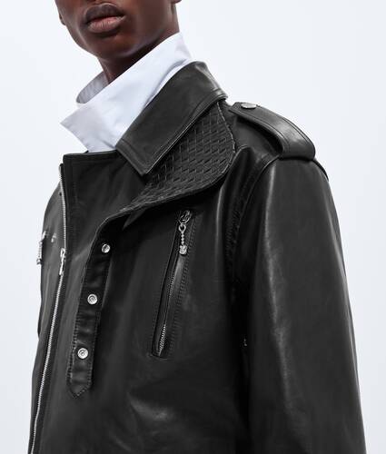 Men's Rubbery Leather Biker Jacket  in Double black Bottega Veneta United States EN - Image 3