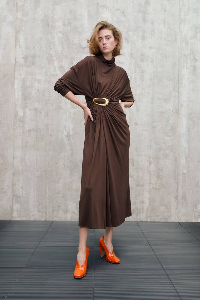 bottega veneta dress brown Satin midi dress in brown - Bottega Veneta