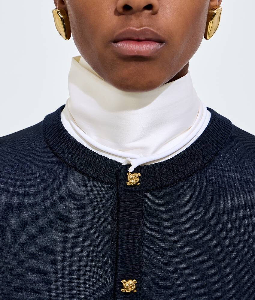 Women's Silk Double Knit Cardigan in Midnight blue/chalk Bottega Veneta Luxembourg EN - Image 5
