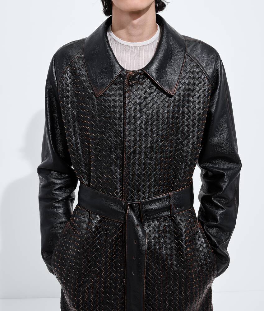 Men's Weathered Leather Coat in Black/brown Bottega Veneta Poland EN - Image 4