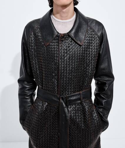 Men's Weathered Leather Coat in Black/brown Bottega Veneta Poland EN - Image 4