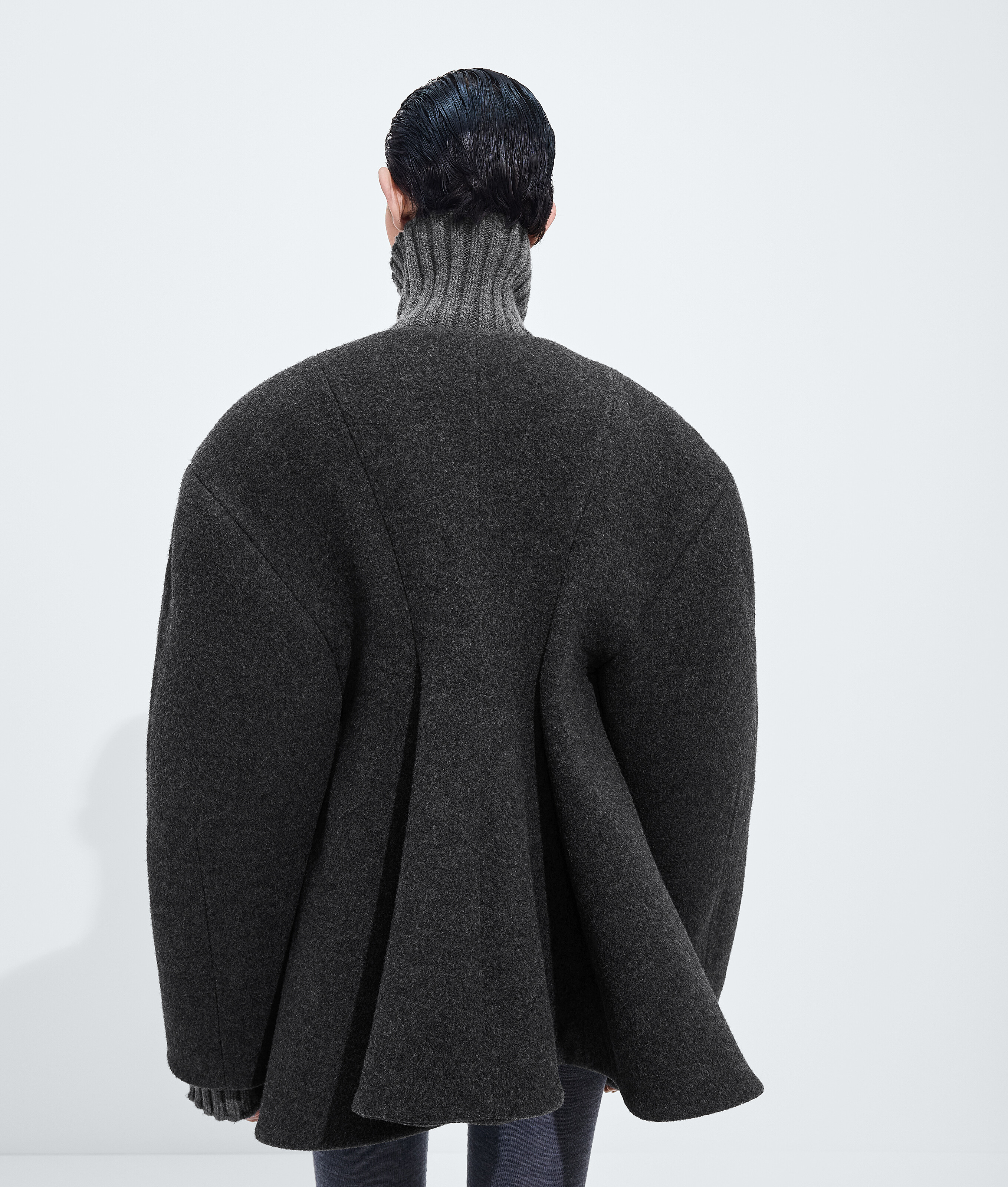 Women's Padded Wool Flannel Coat in Ardoise melange Bottega Veneta Luxembourg EN - Image 3