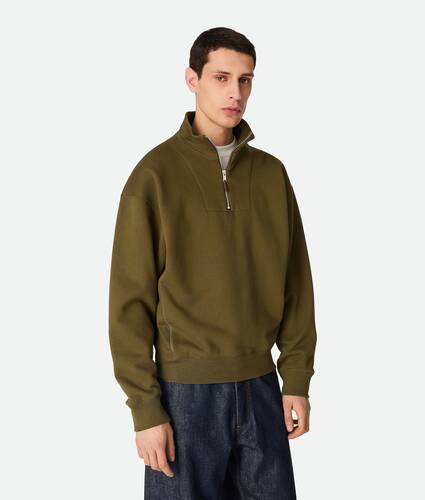 Men's Cotton Fleece Zip Sweatshirt in Pine green Bottega Veneta United Kingdom EN - Image 1