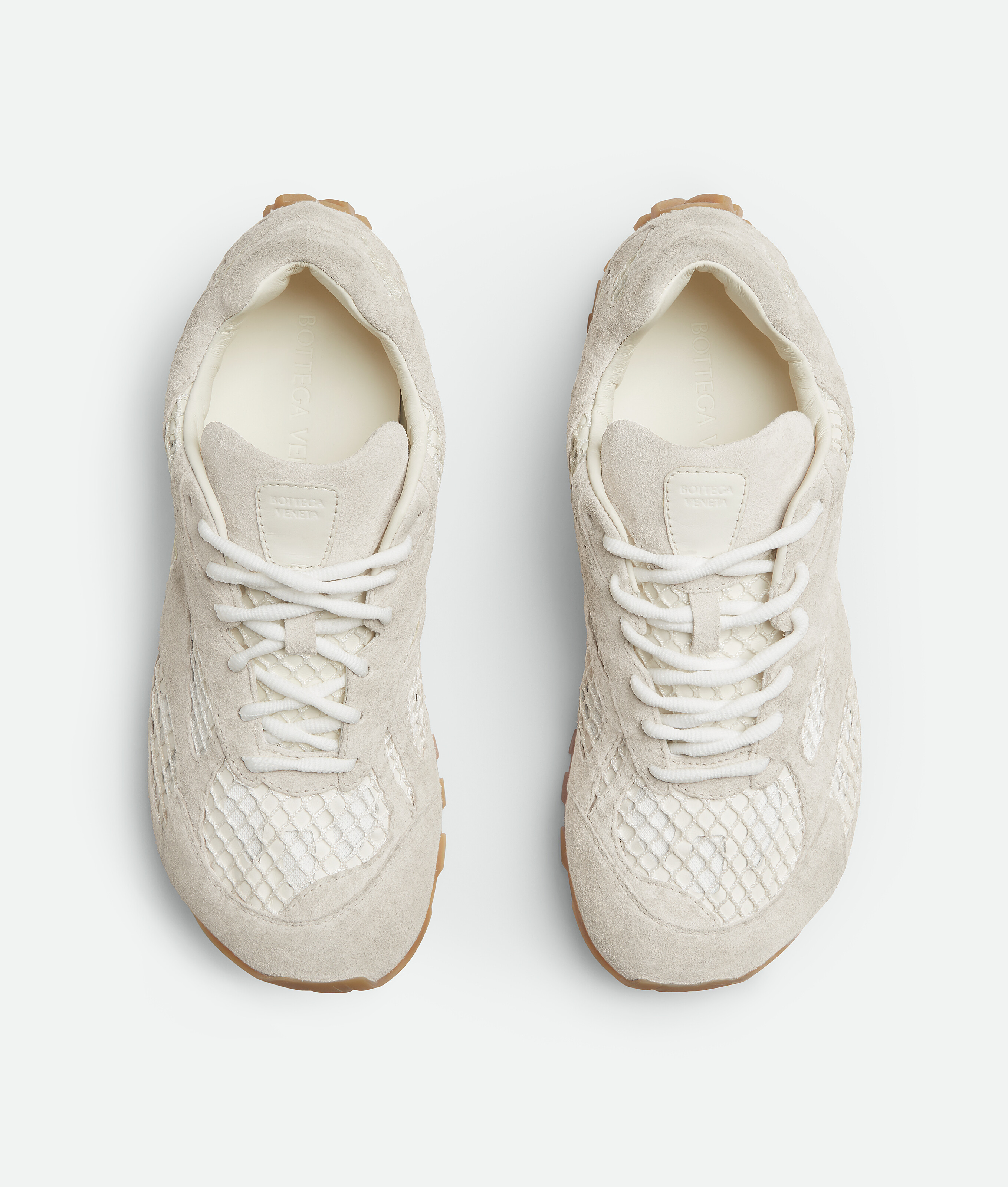 Bottega Veneta Womens Winter Wht Orbit Tonal-panel Net-covered Low-top Trainers Eur 42/ 9 Uk In White