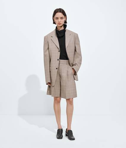 Women's Prince Of Wales Wool Shorts in Silt/stucco melange Bottega Veneta Bulgaria EN - Image 4