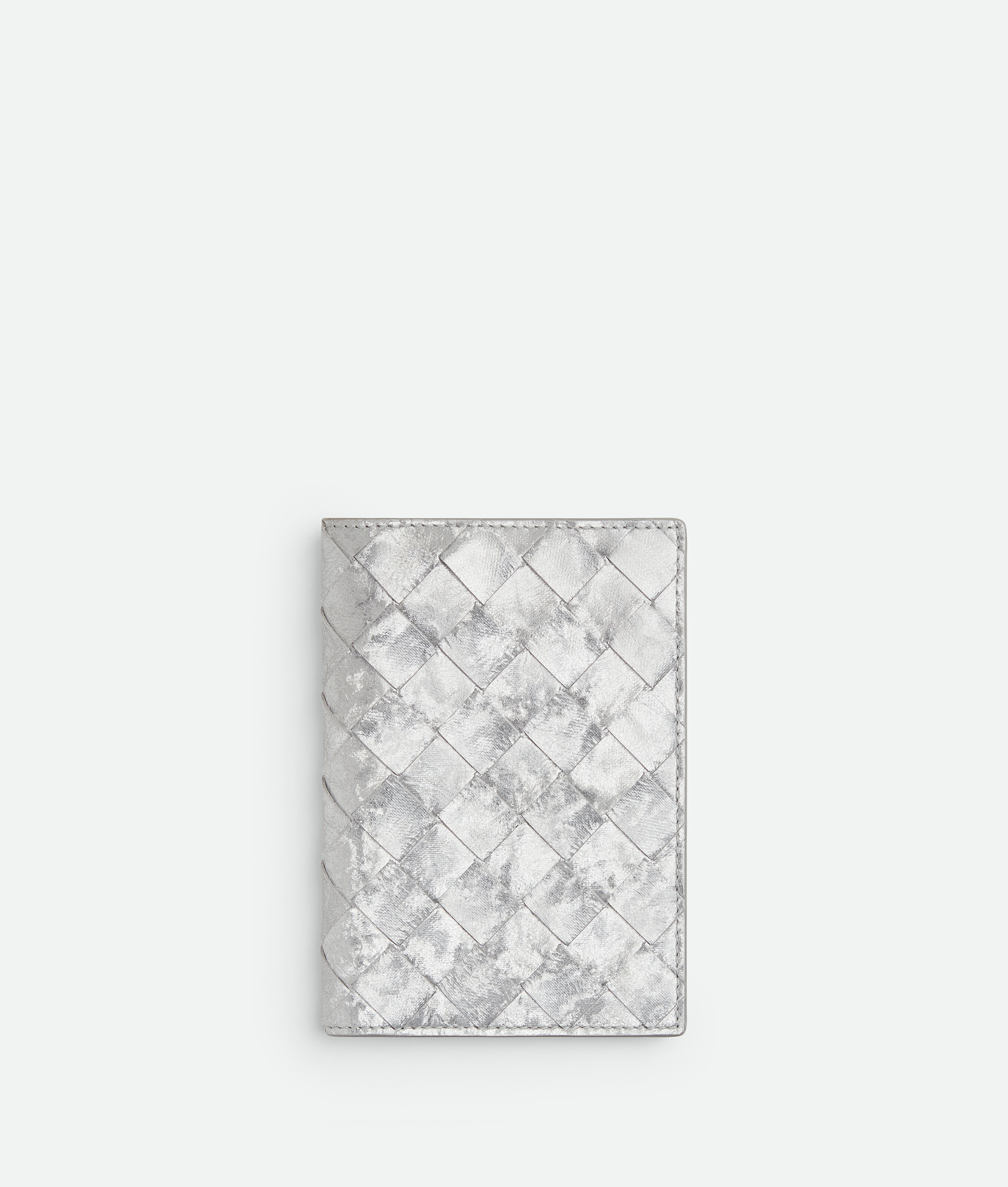 Bottega Veneta Intrecciato Passport Case In Silver