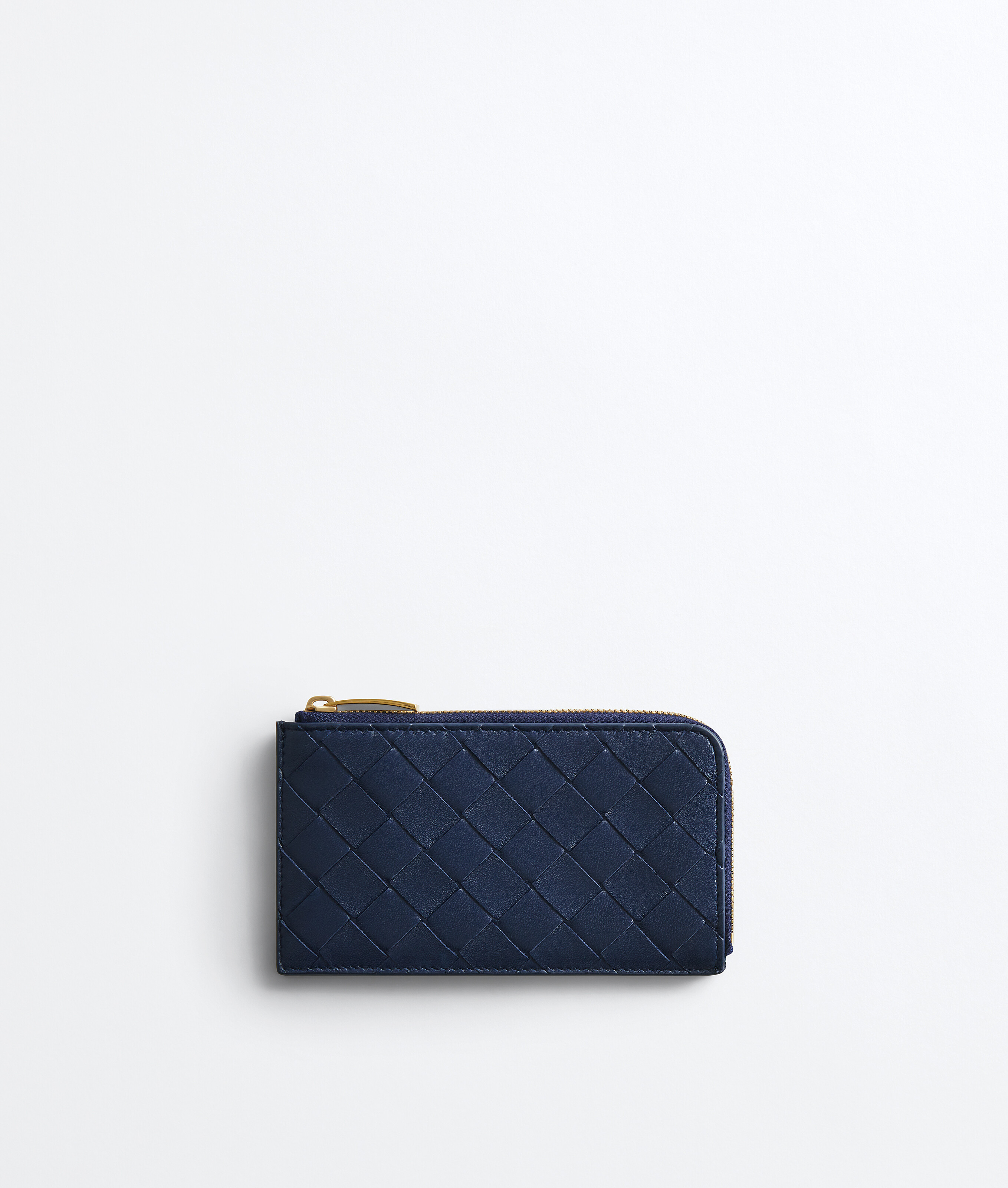Bottega Veneta Intrecciato L-zipped Card Case In Petroleum/glacial