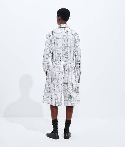Men's Cotton Poplin Printed Shorts in Chalk/midnight blue Bottega Veneta Bulgaria EN - Image 3