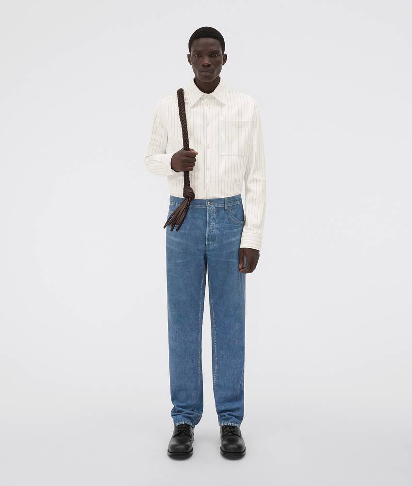 Men's Printed Leather Denim in Medium blue denim Bottega Veneta Qatar EN - Image 4