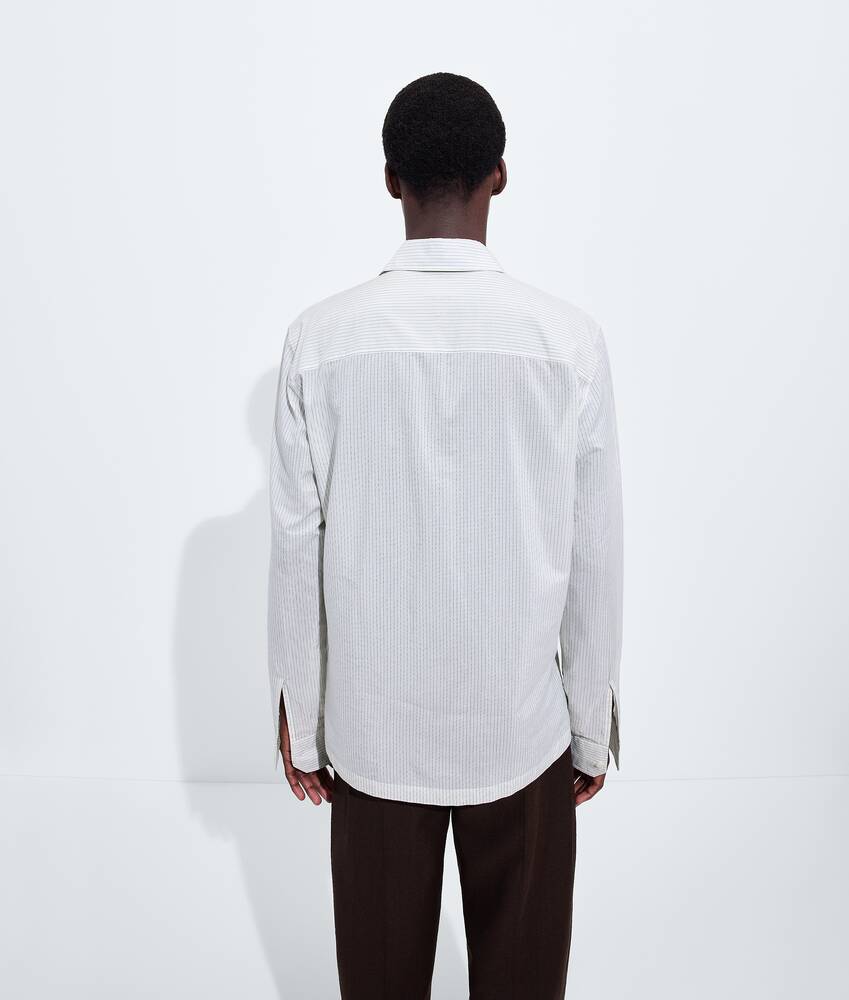 Men's Striped Cotton and Cupro Shirt in Rice/malachite Bottega Veneta Canada EN - Image 3