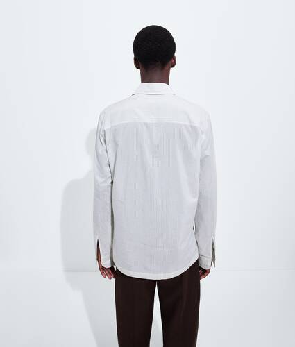 Men's Striped Cotton and Cupro Shirt in Rice/malachite Bottega Veneta Canada EN - Image 3