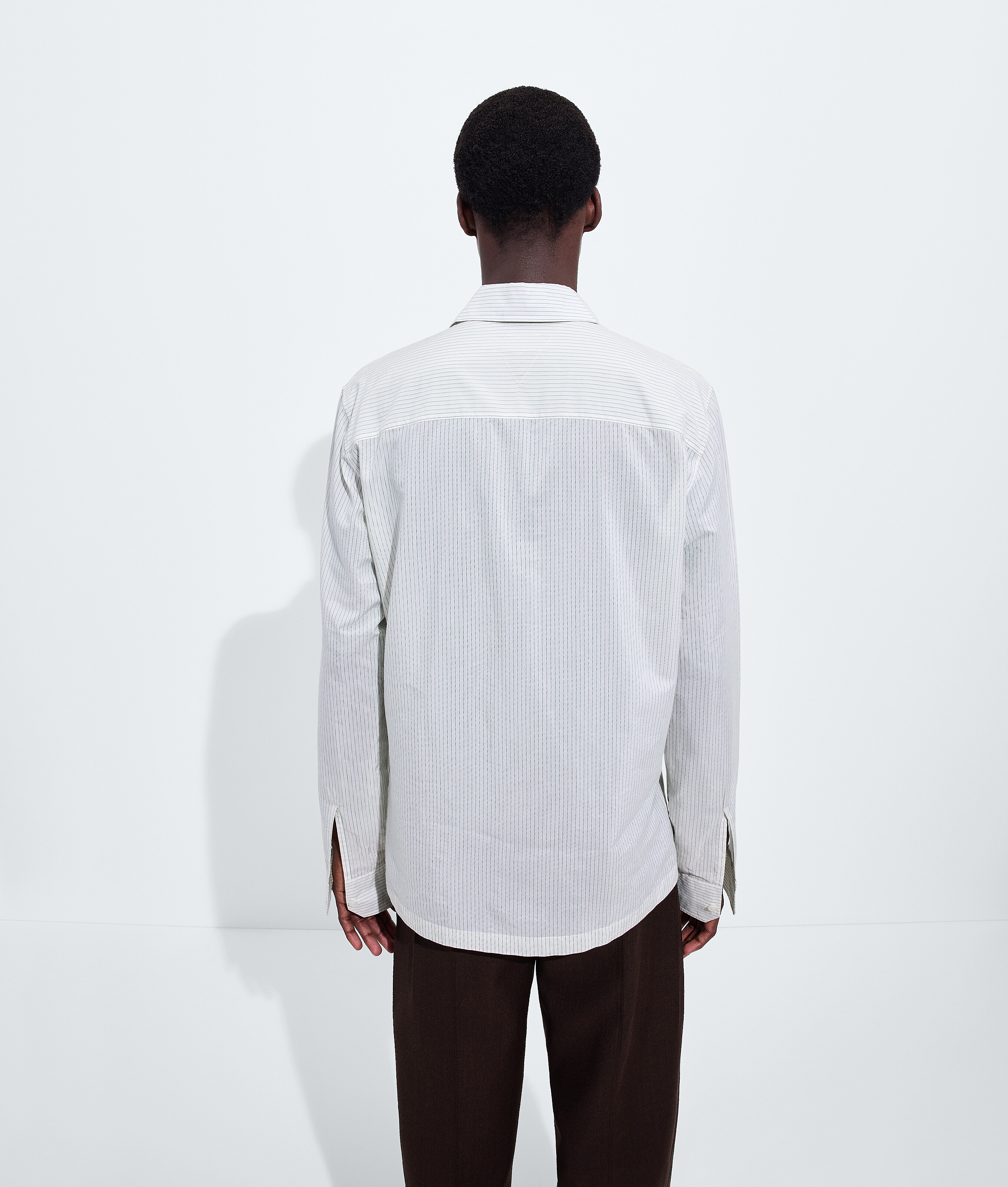 Men's Striped Cotton and Cupro Shirt in Rice/malachite Bottega Veneta Luxembourg EN - Image 3