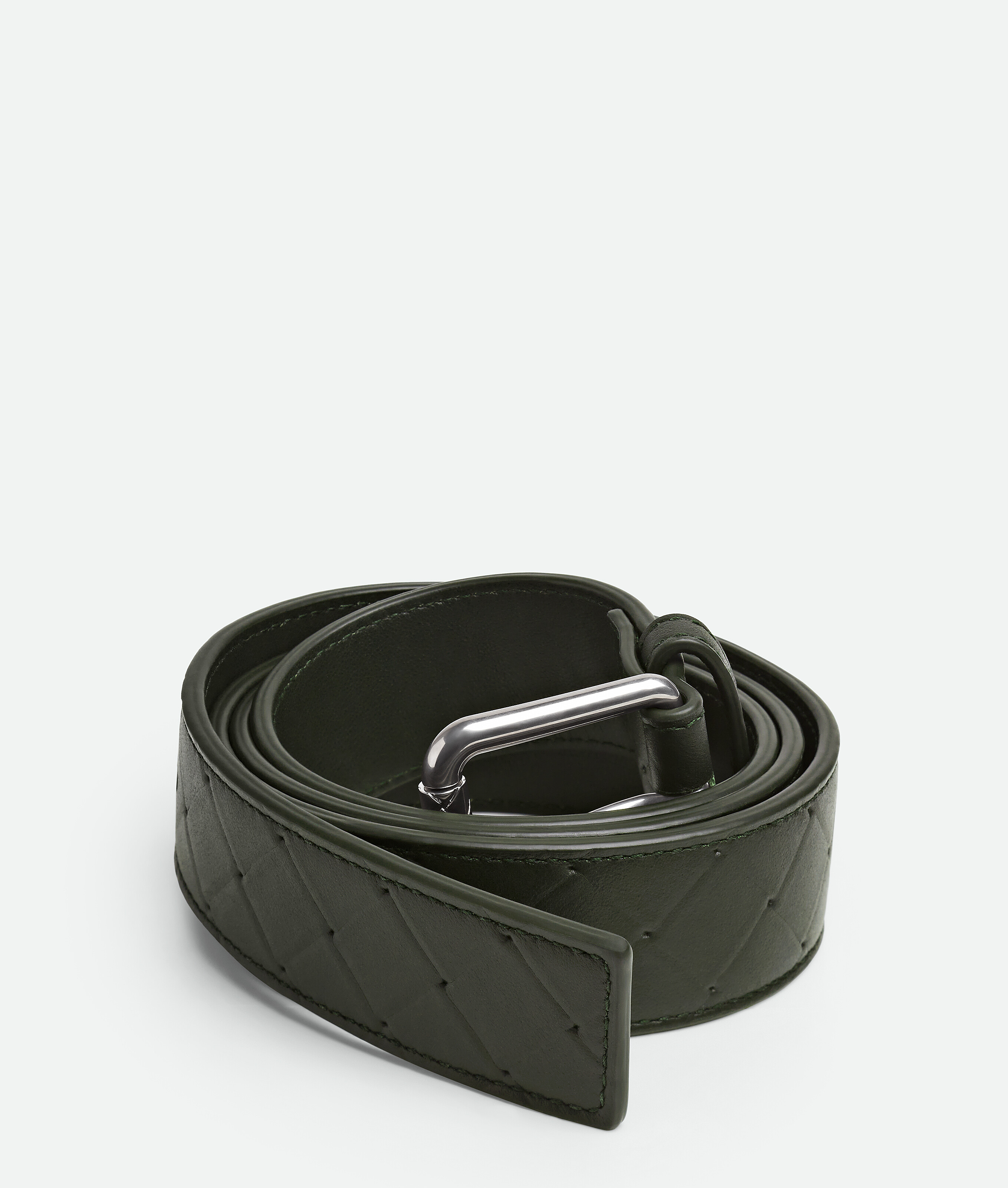Bottega Veneta Leather Intrecciato Stamp Belt In Green