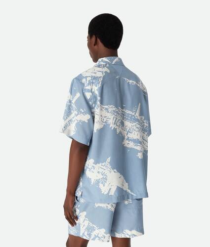 Chemise en soie imprim&eacute;e carte postale italienne pour Homme en Blue/dove Bottega Veneta Luxembourg FR - Image 3