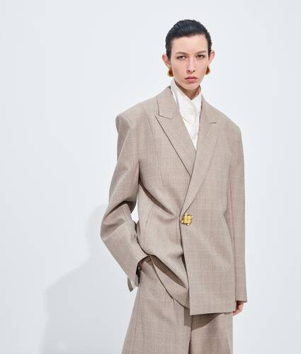 Women's Prince Of Wales Wool Jacket in Silt/stucco melange Bottega Veneta Slovakia EN - Image 1