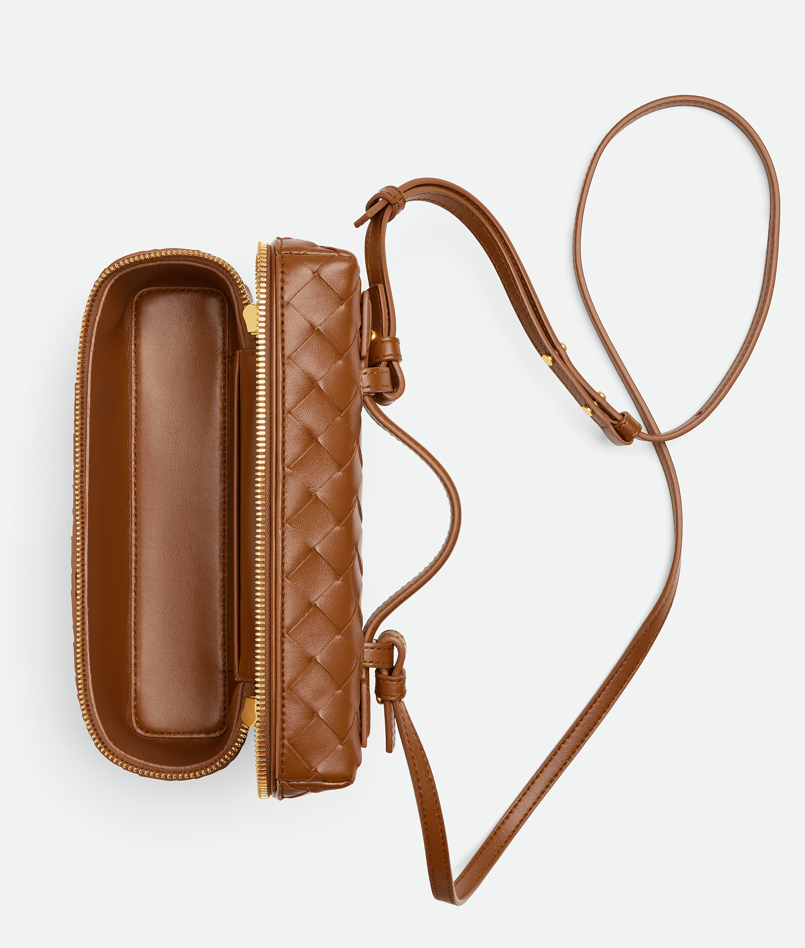 Bottega Veneta Women Bang Bang Leather Vanity-case With Intrecciato Motif In Brown