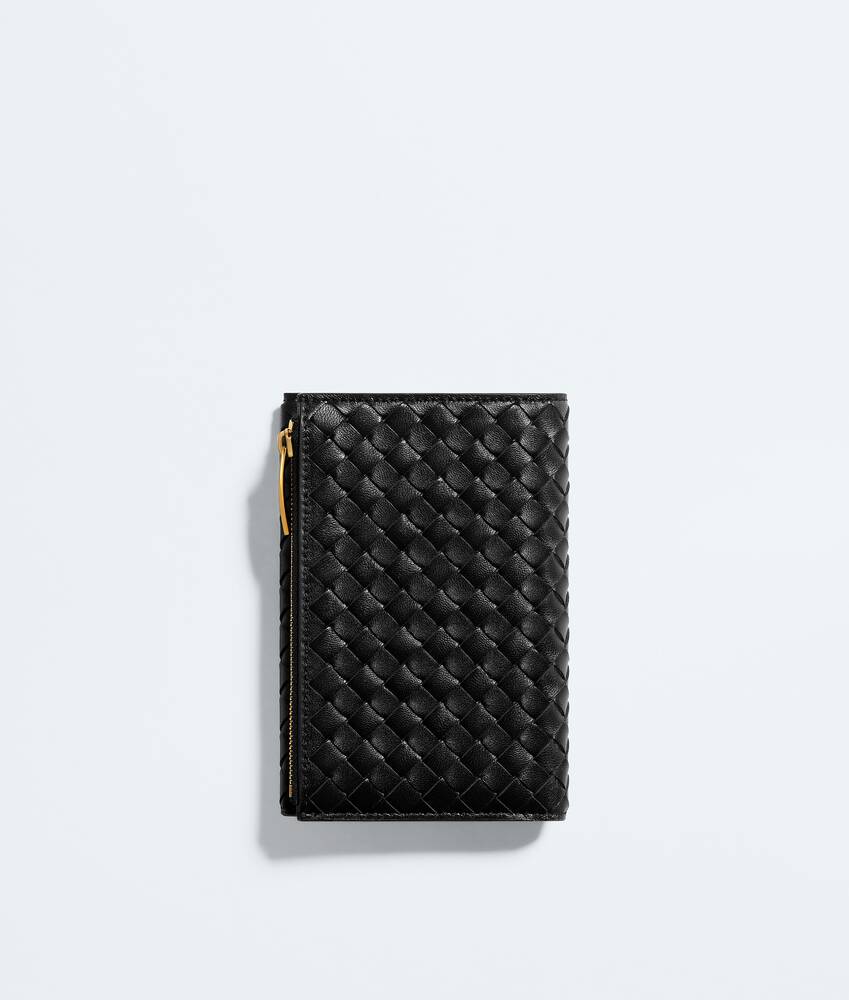 Portefeuille bi-fold zipp&eacute; &agrave; rabat Intrecciato Piccolo moyen format pour Femme en Black Bottega Veneta Canada FR - Image 3