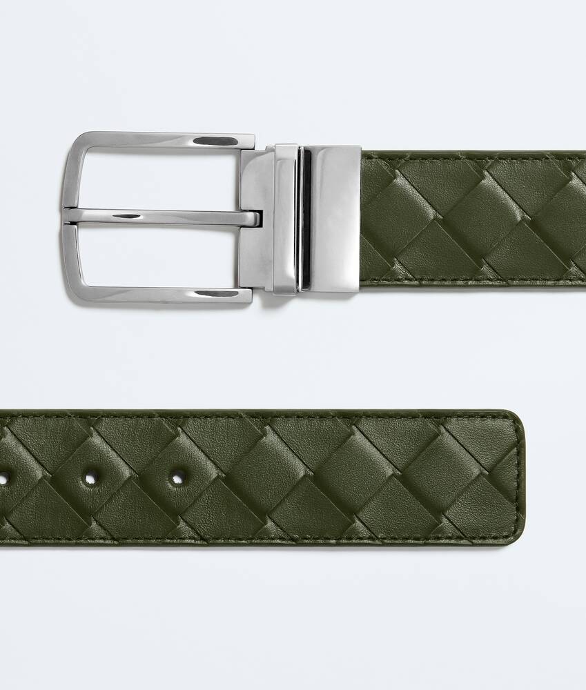 Men's Intrecciato Reversible Belt in Green tweed/black Bottega Veneta Malaysia EN - Image 4