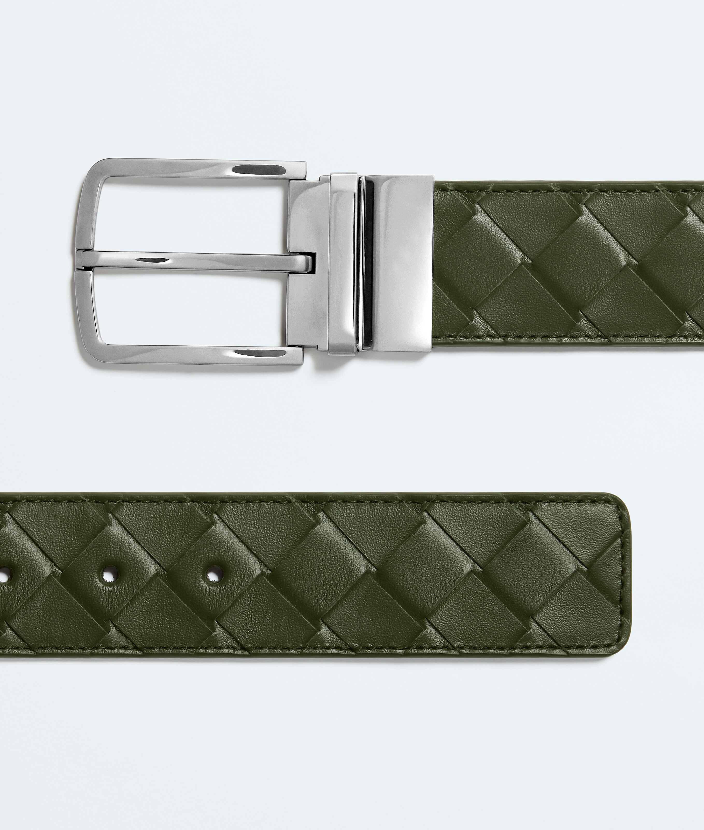 Men's Intrecciato Reversible Belt in Green tweed/black Bottega Veneta Germany EN - Image 4