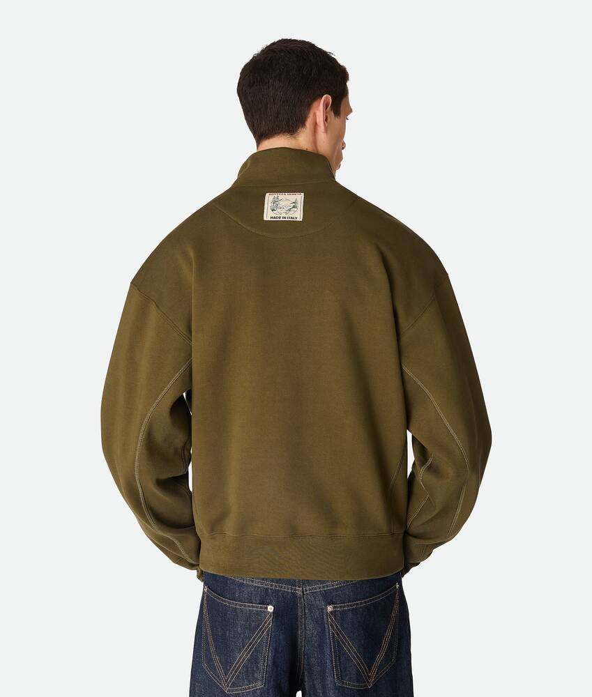 Men's Cotton Fleece Zip Sweatshirt in Pine green Bottega Veneta Sweden EN - Image 3