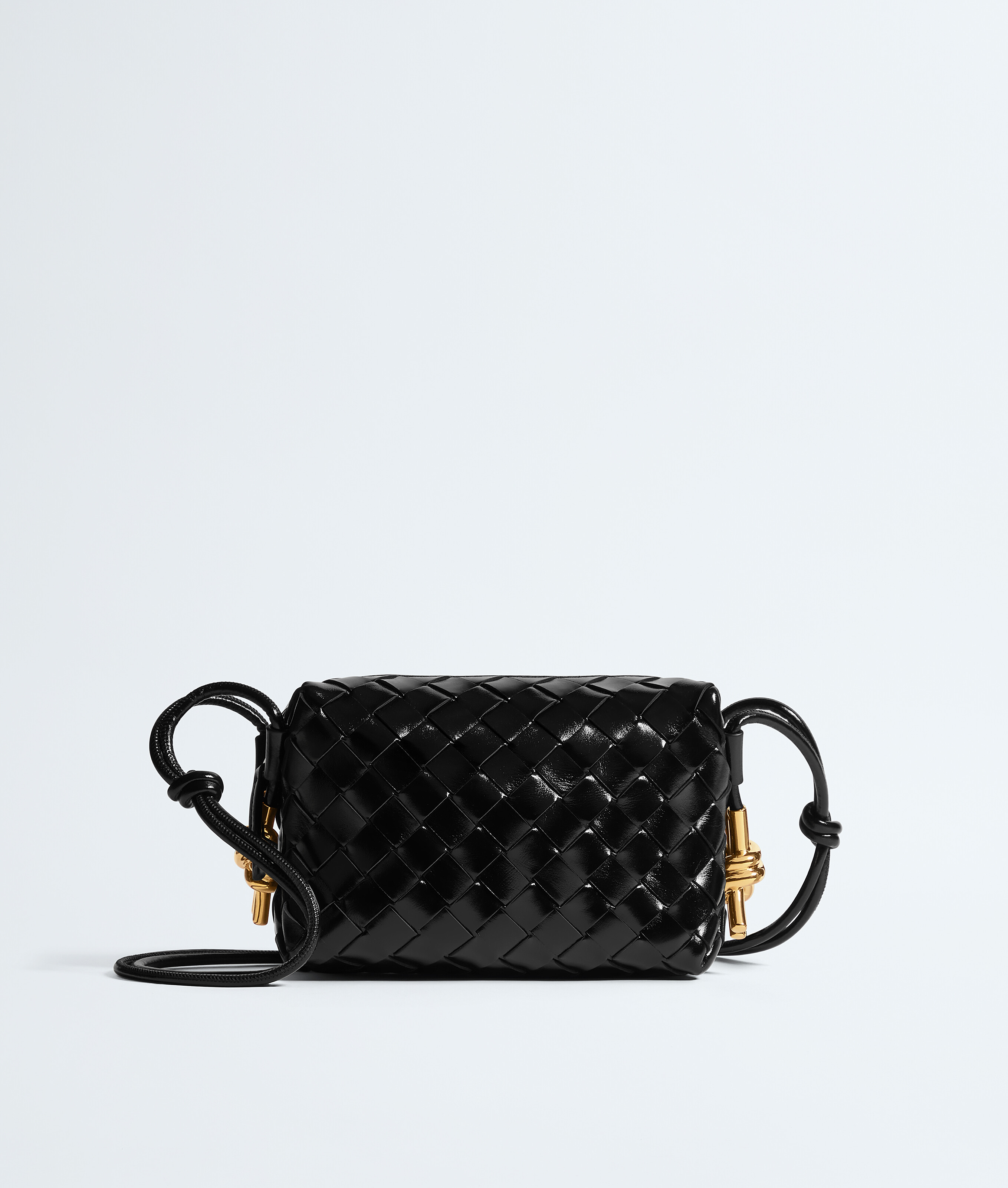Bottega Veneta Mini Knot Detail Intrecciato Leather Crossbody Bag In Black