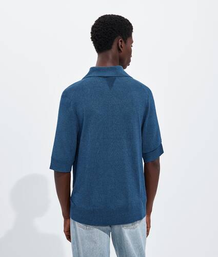 Men's  Silk Boucl&eacute; Polo in Night residue Bottega Veneta Czechia EN - Image 3