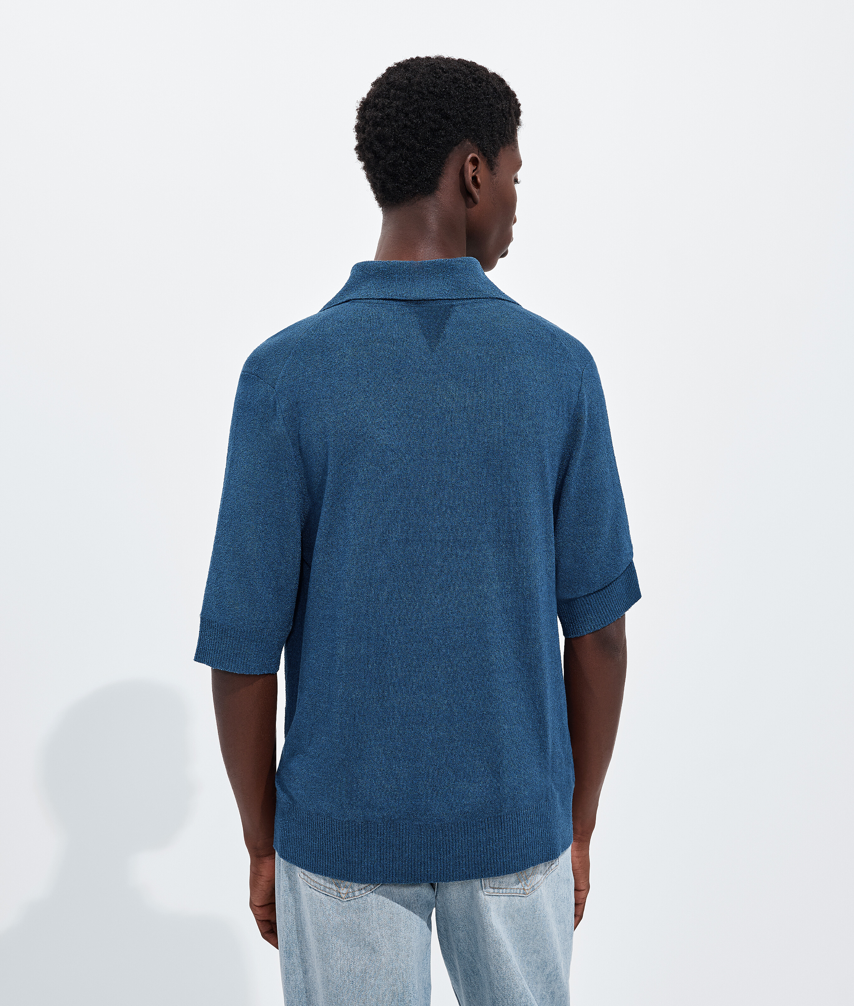 Men's  Silk Bouclé Polo in Night residue Bottega Veneta Luxembourg EN - Image 3