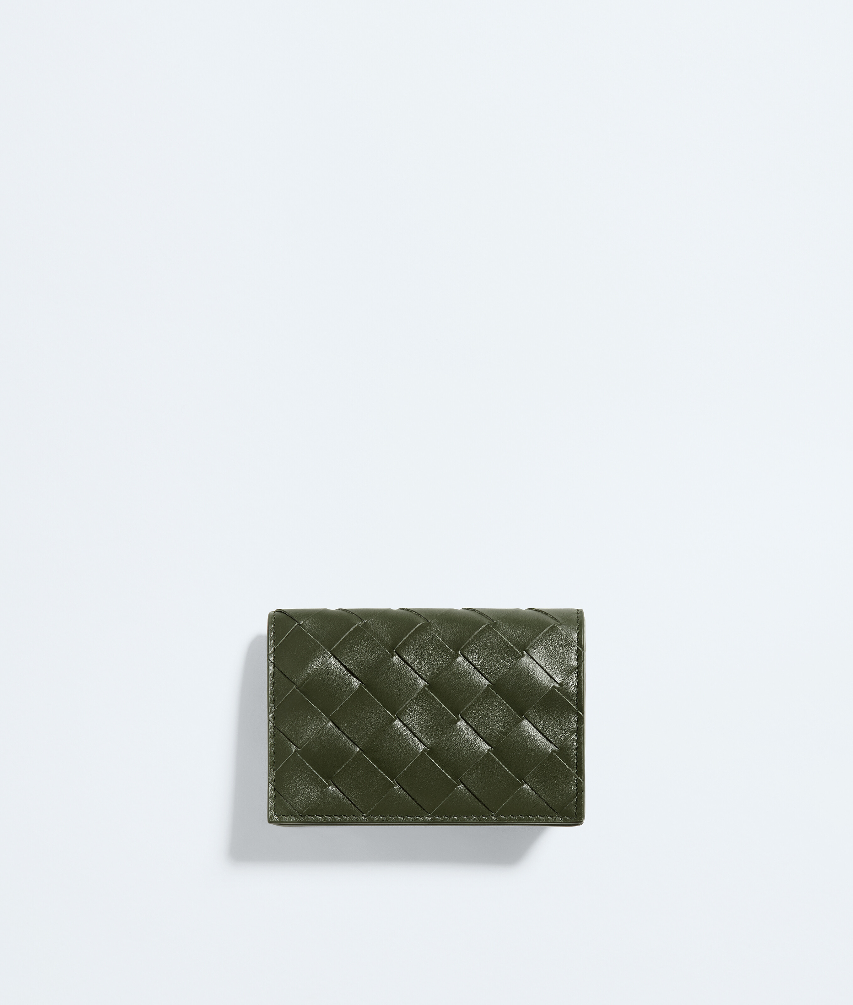 Men's Intrecciato Business Card Case in Green tweed/mineral