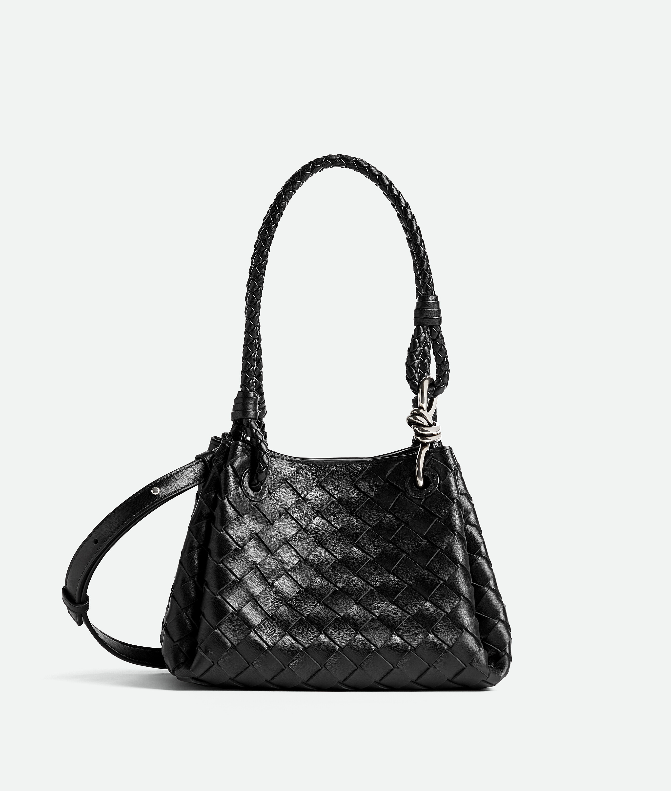 Bottega Veneta Small Intrecciato Leather Parachute Shoulder Bag In Black