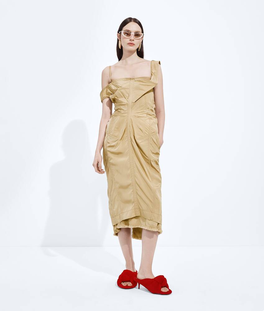 bottega veneta midi dress Draped asymmetric color-block satin dress - dark green