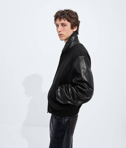 Men's Wool and Leather Blouson in Double black Bottega Veneta Czechia EN - Image 2