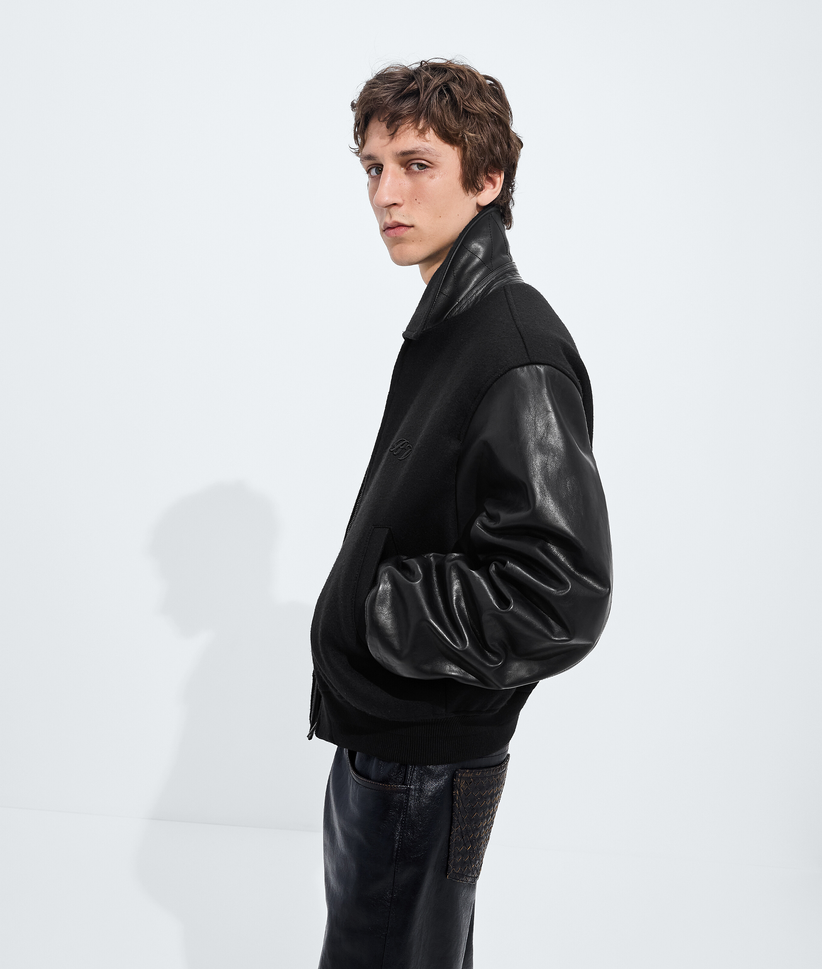 Men's Wool and Leather Blouson in Double black Bottega Veneta Luxembourg EN - Image 2