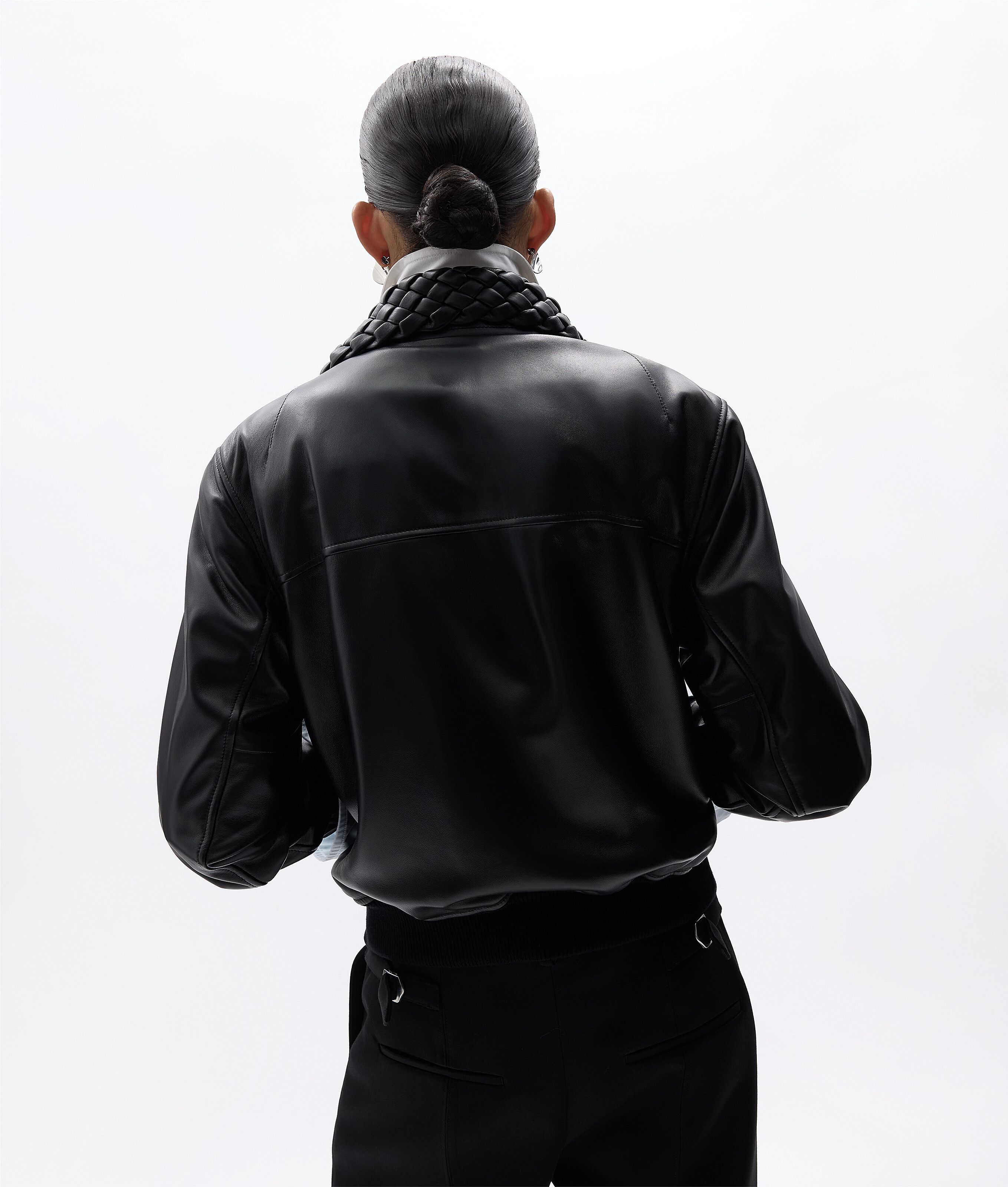 Women's Shiny Leather Padded Blouson in Double black Bottega Veneta Luxembourg EN - Image 2
