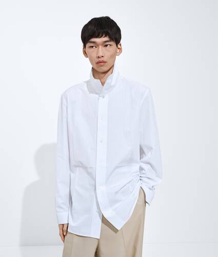 Men's Cotton Poplin Pinstripes Shirt in White/blue Bottega Veneta Canada EN - Image 1