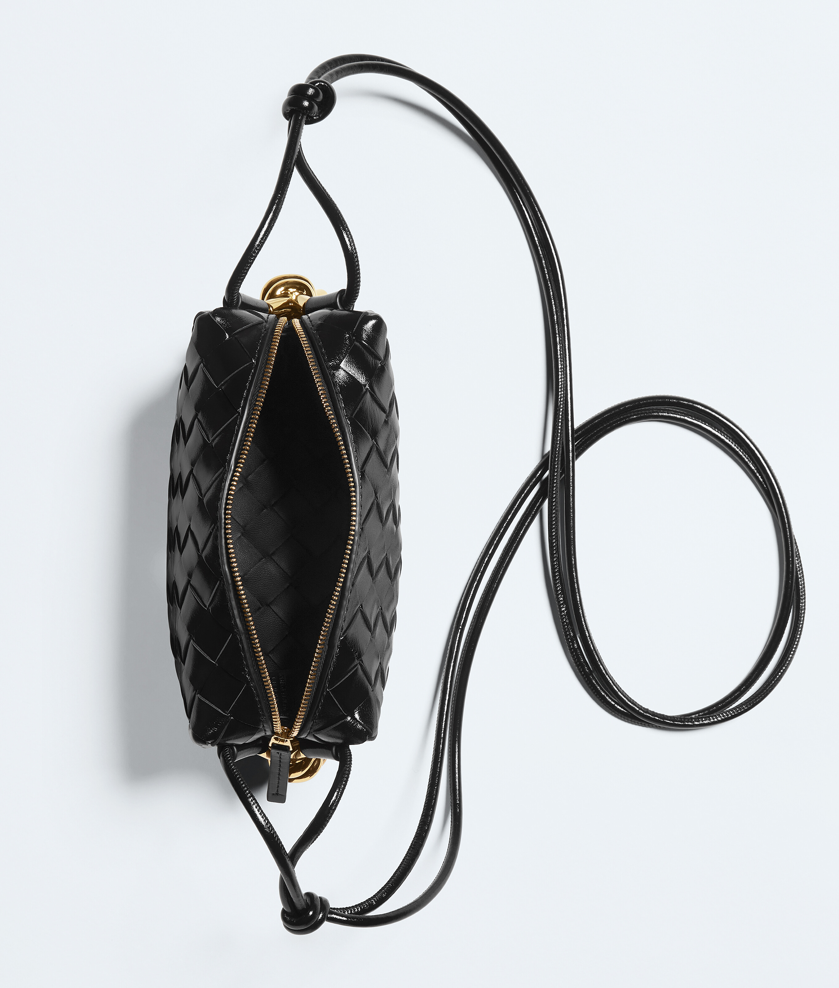Bottega Veneta Mini Knot Detail Intrecciato Leather Crossbody Bag In Black